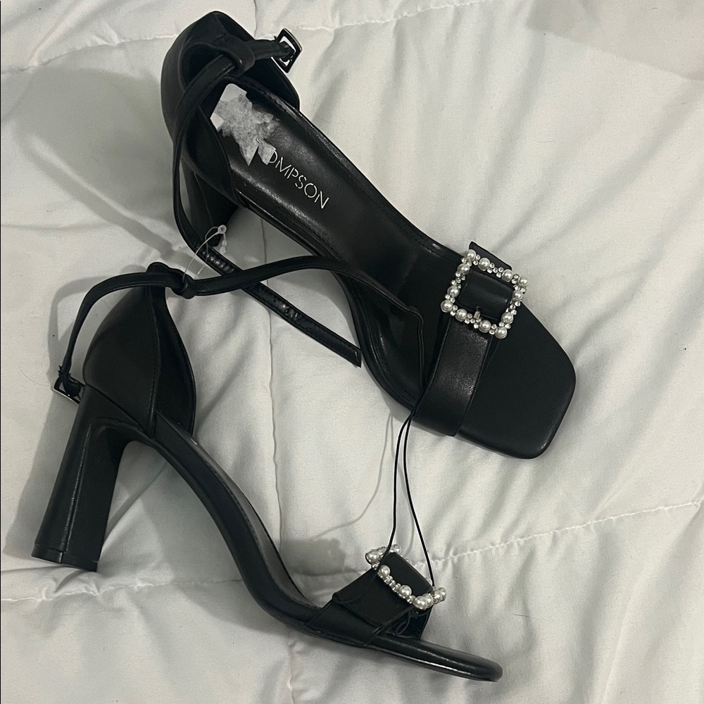 Black Heels with Pearl Accent